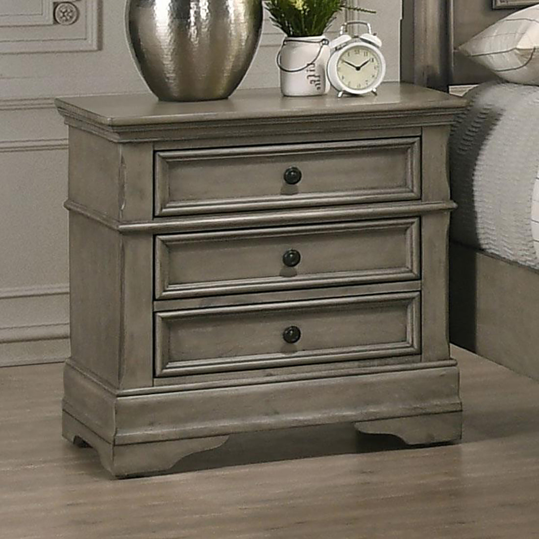 Wheat Rectangular 3 Drawer Nightstand Wheat Gray 3 Drawers Bedroom Drawer Storage Traditional Rubberwood Felt Lined Drawers Wood