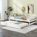 Twin Size Platform Bed With Twin Size Trundle, White Box Spring Not Required Twin White Wood Bedroom Pine