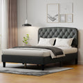 Full Size Adjustable Headboard With Fine Linen Upholstery And Button Tufting For Bedroom, Wave Top Dark Gray Dark Grey Wood