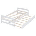 Twin Size Platform Bed With Twin Size Trundle, White Box Spring Not Required Twin White Wood Bedroom Pine
