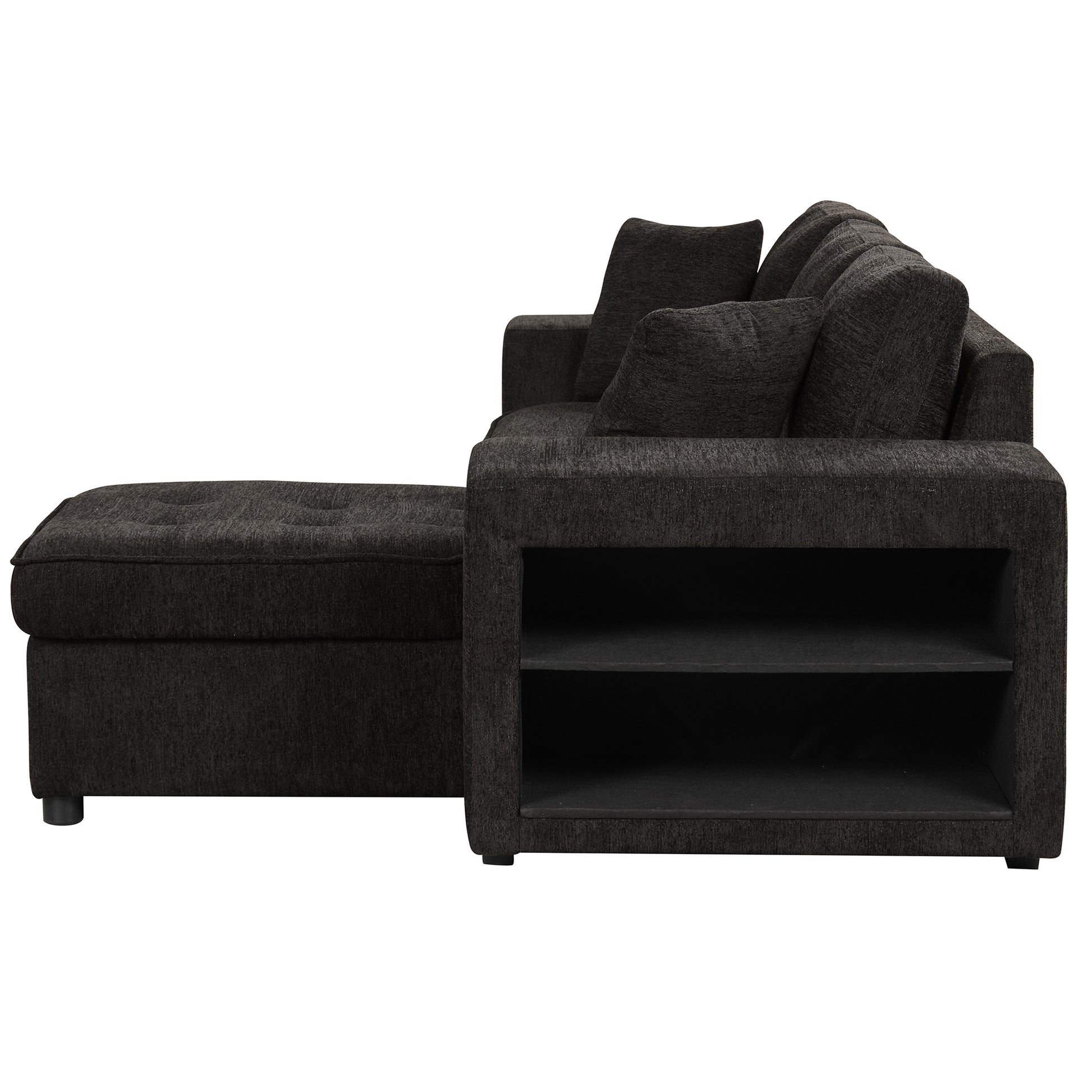 104.5" Modern L Shape 3 Seat Reversible Sectional Couch, Pull Out Sleeper Sofa With Storage Chaise And 2 Stools For Living Room Furniture Set, Charcoal Grey Charcoal Grey Foam Chenille 3 Seat