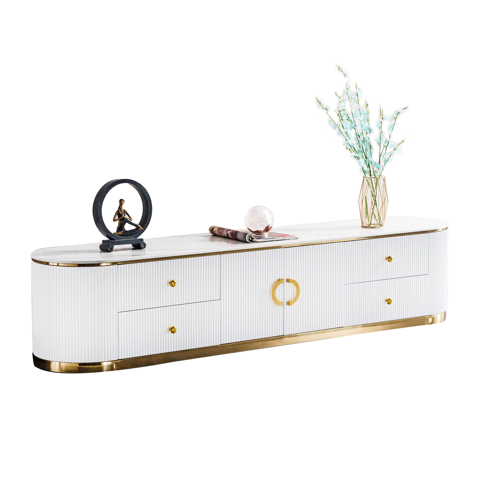 White Sintered Stone Tv Stand, Media Console Television Table For Living Room And Bedroom White 70 79 Inches Sintered Stone