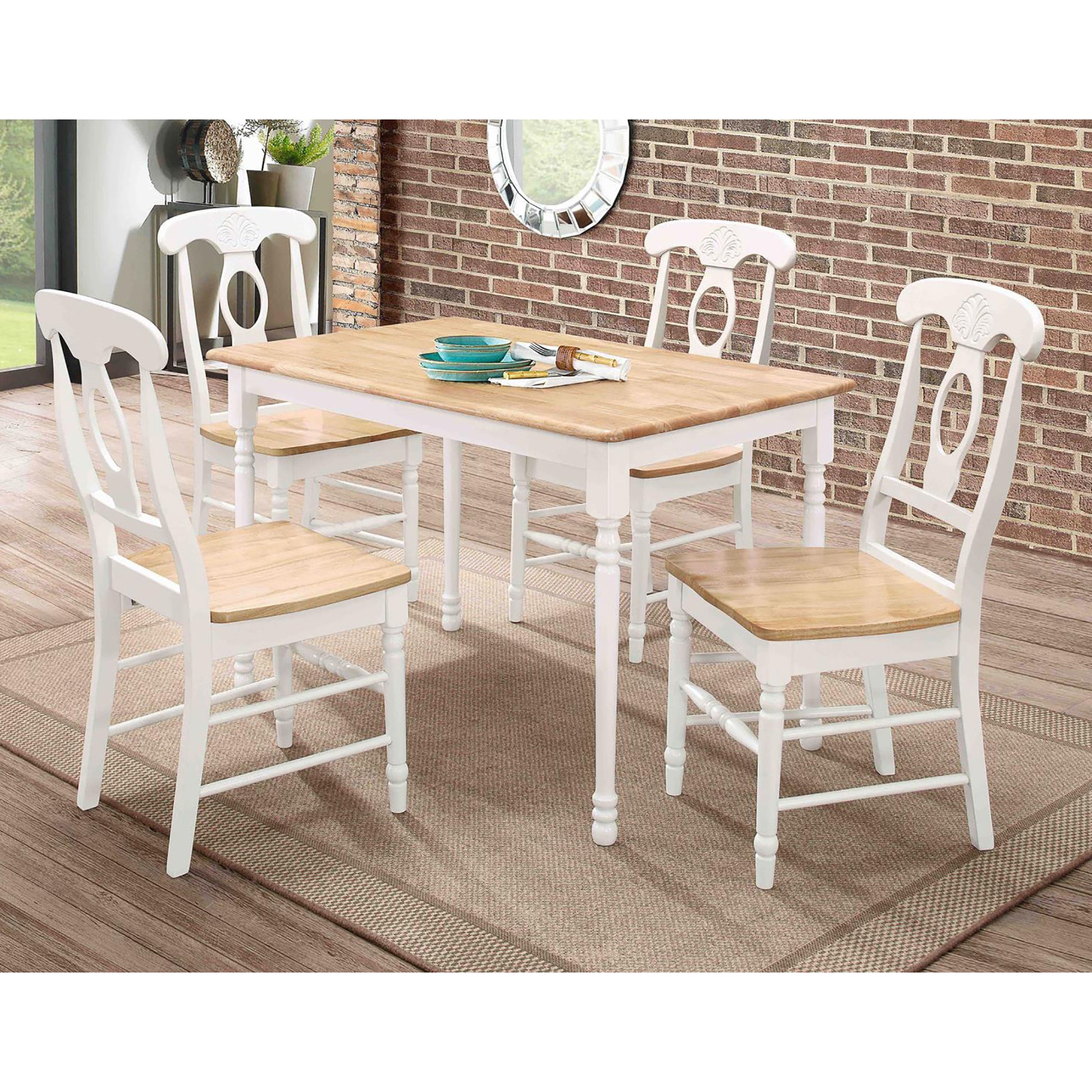 Natural And White Dining Table Natural White Light Brown Dining Room Farmhouse,Rustic Rubberwood Rectangular Kitchen & Dining Tables Wood