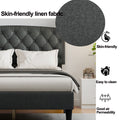 Full Size Adjustable Headboard With Fine Linen Upholstery And Button Tufting For Bedroom, Wave Top Dark Gray Dark Grey Wood