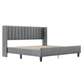 King Size Upholstered Platform Bed Frame With Headboard, Mattress Foundation, Wood Slat Support, Quiet, No Box Spring Needed, Easy To Assemble Light Grey Light Gray Wood