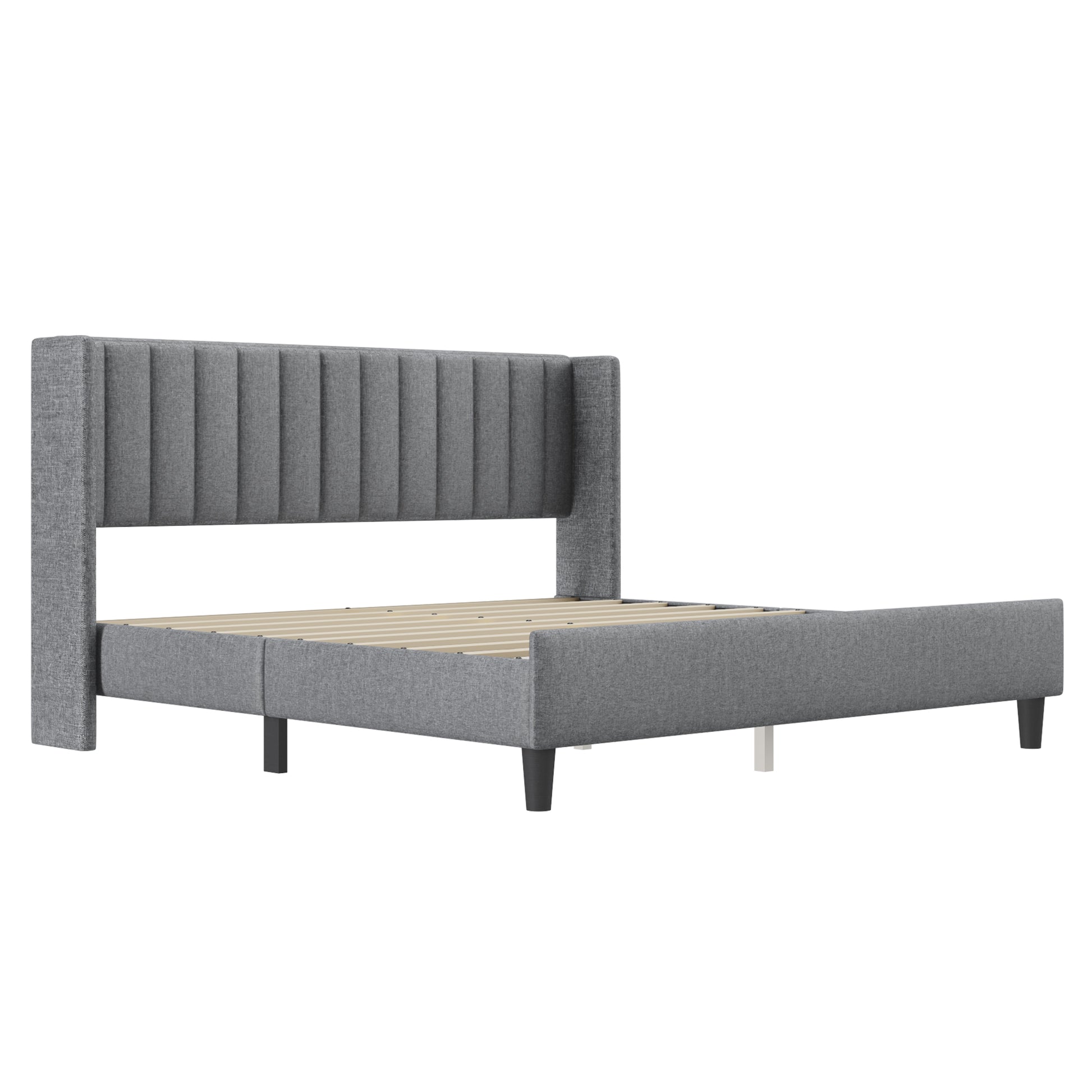 King Size Upholstered Platform Bed Frame With Headboard, Mattress Foundation, Wood Slat Support, Quiet, No Box Spring Needed, Easy To Assemble Light Grey Light Gray Wood