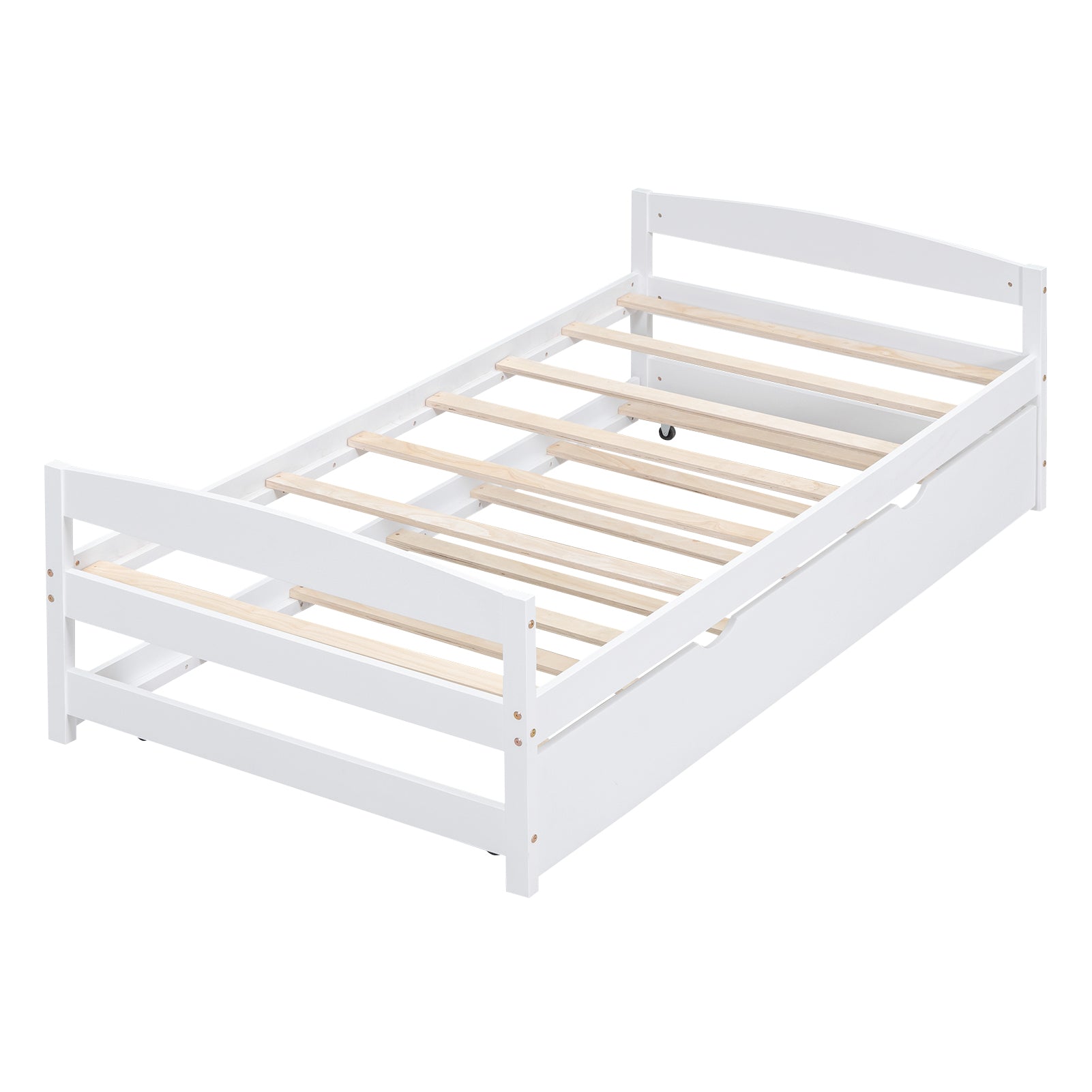 Twin Size Platform Bed With Twin Size Trundle, White Box Spring Not Required Twin White Wood Bedroom Pine
