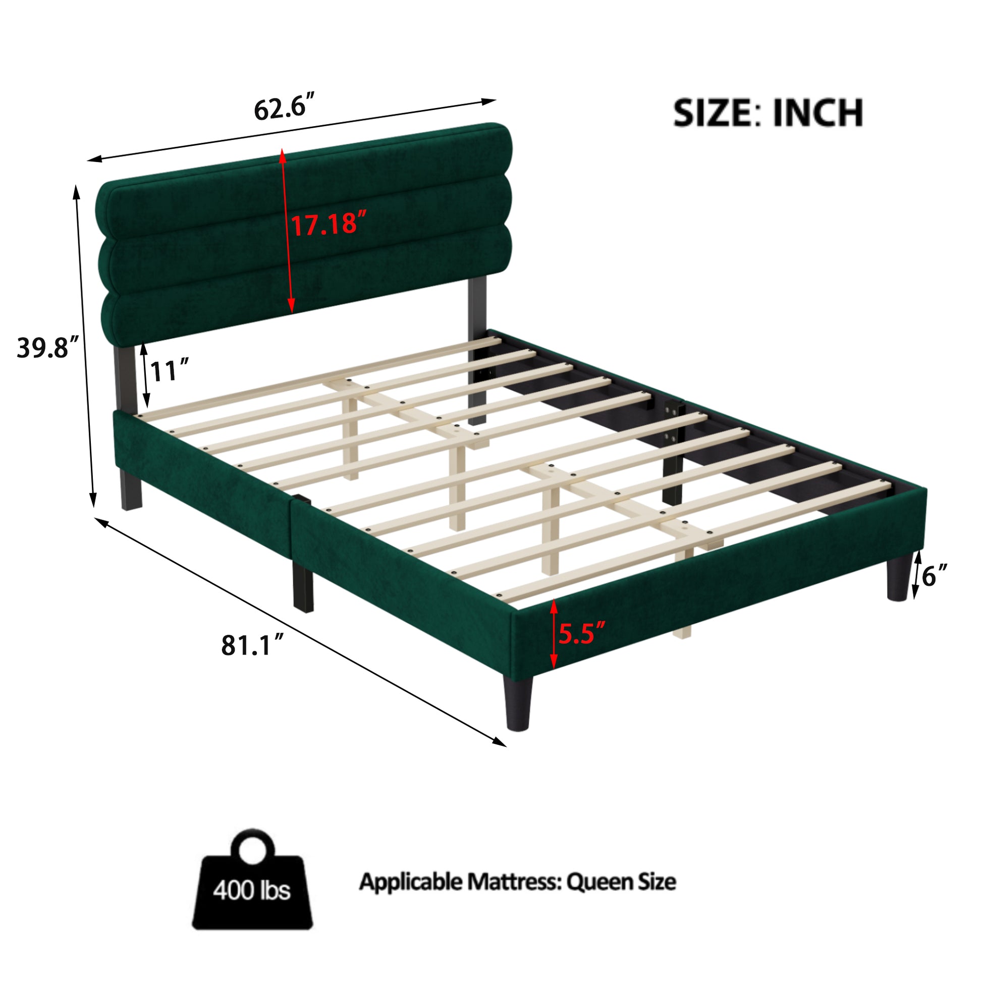 Queen Bed Frame With Headboard,Sturdy Platform Bed With Wooden Slats Support,No Box Spring,Mattress Foundation,Easy Assembly Green Green Wood