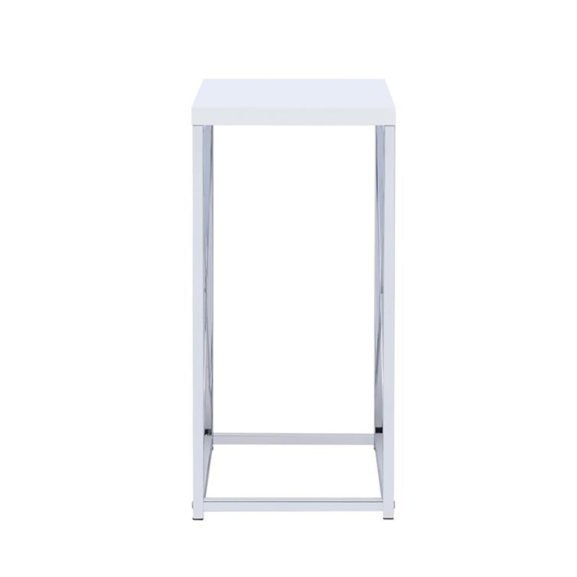 Glossy White And Chrome Accent Table Glossy White White Primary Living Space Contemporary,Modern Rectangular Glossy Coffee & End Tables Wood Sled