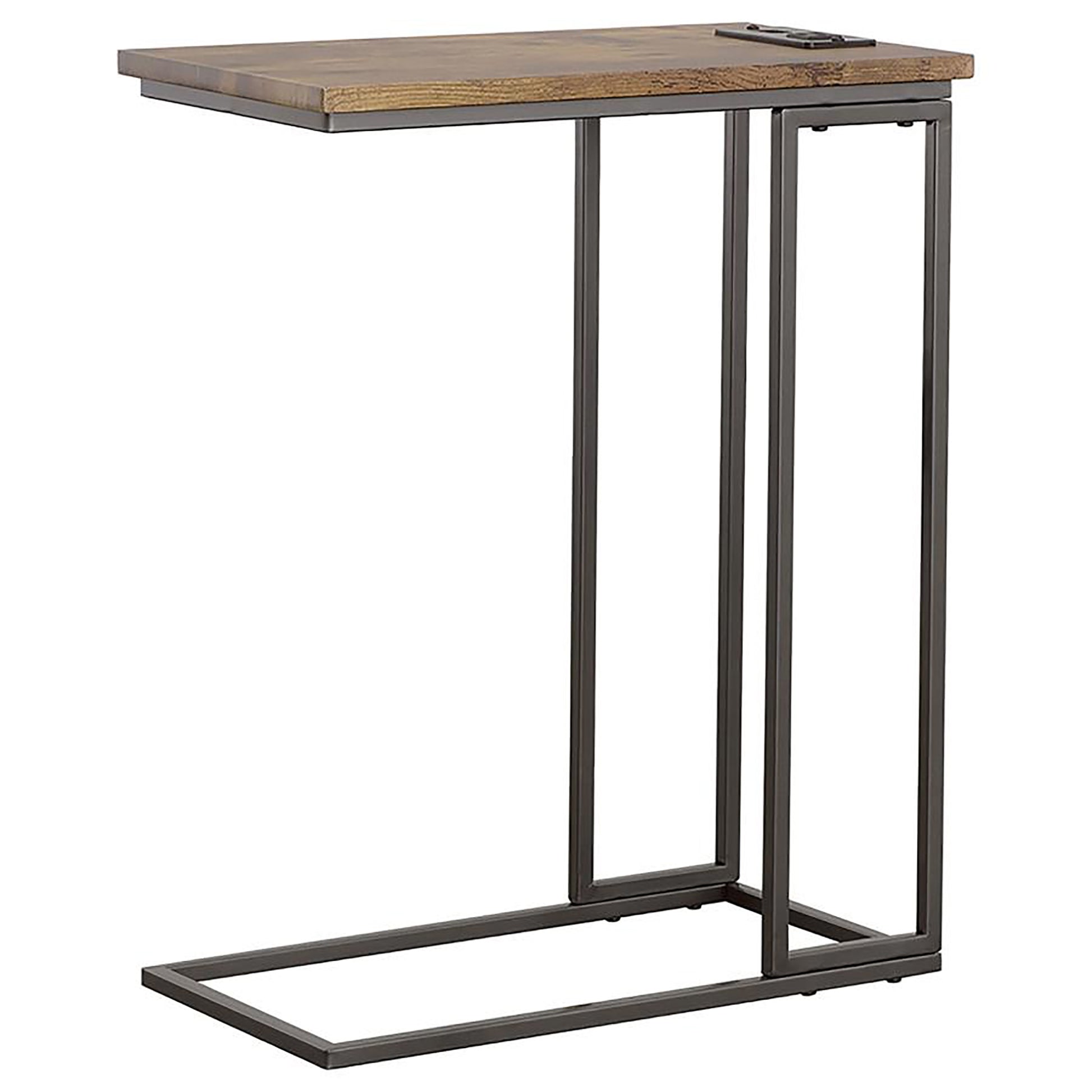 Gunmetal And Antique Brown C Shape Snack Table With Power Outlet Brown Brown Built In Outlets Or Usb Primary Living Space Industrial Rectangular Rectangular Wood Sled