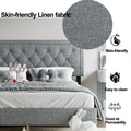Queen Size Panel Bed Frame With Adjustable Button Tufted Headboard For Bedroom Linen Upholstered Wood Slat Support Easy Assembly,Light Grey Light Grey Wood