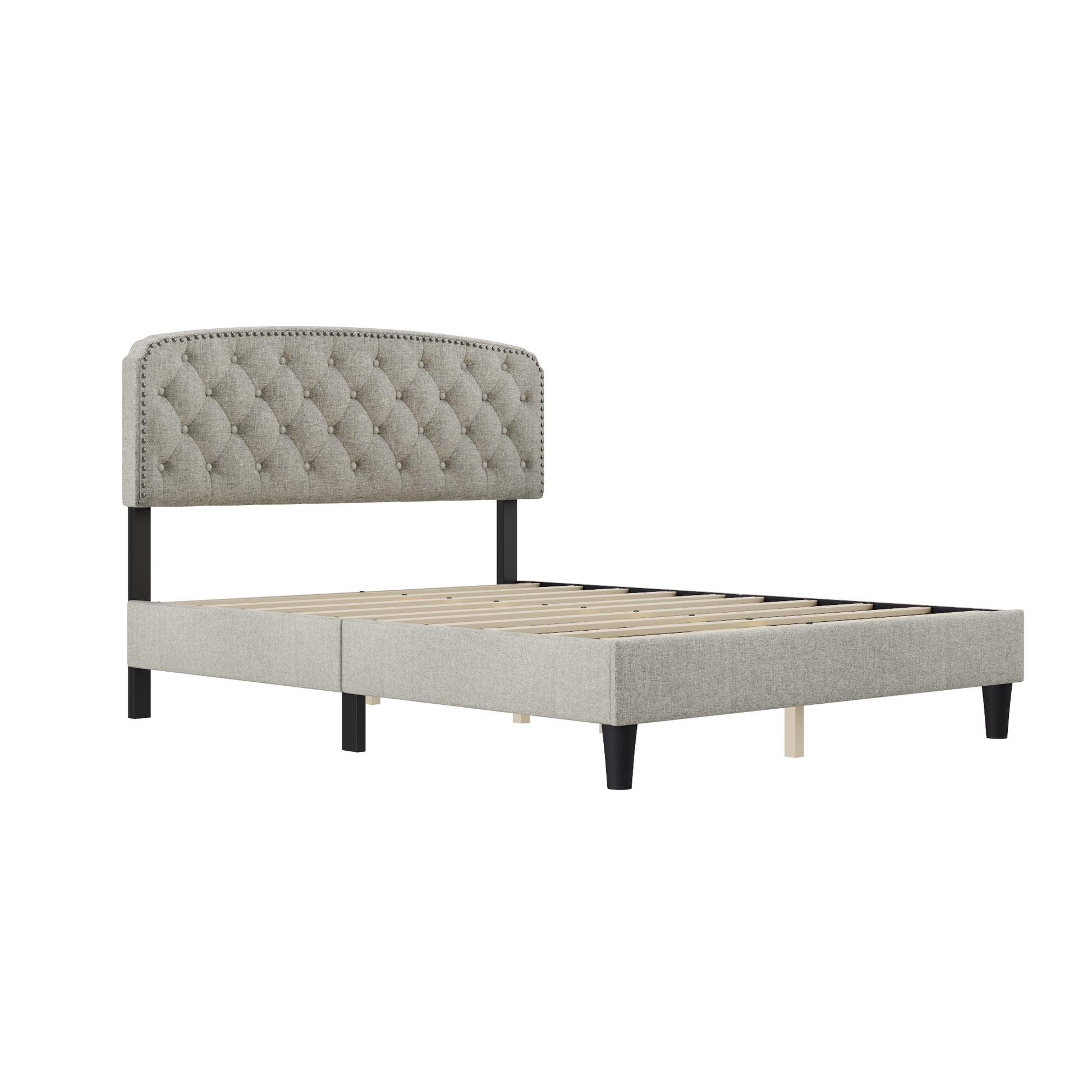 Queen Size Adjustable Headboard With Fine Linen Upholstery And Button Tufting For Bedroom, Wave Top Cream White Cream White Wood