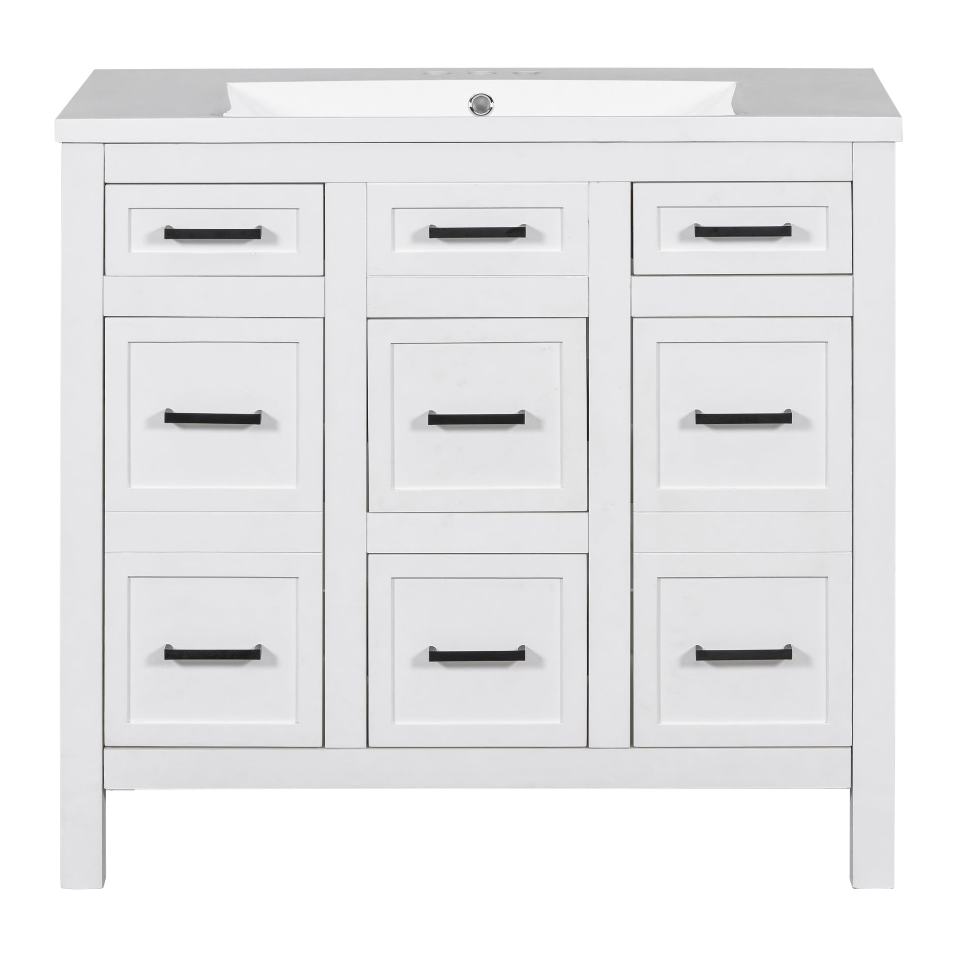 36" Bathroom Vanity Cabinet With Resin Integrated Sink 4 Drawers, 2 Doors White Solid Wood Mdf Resin