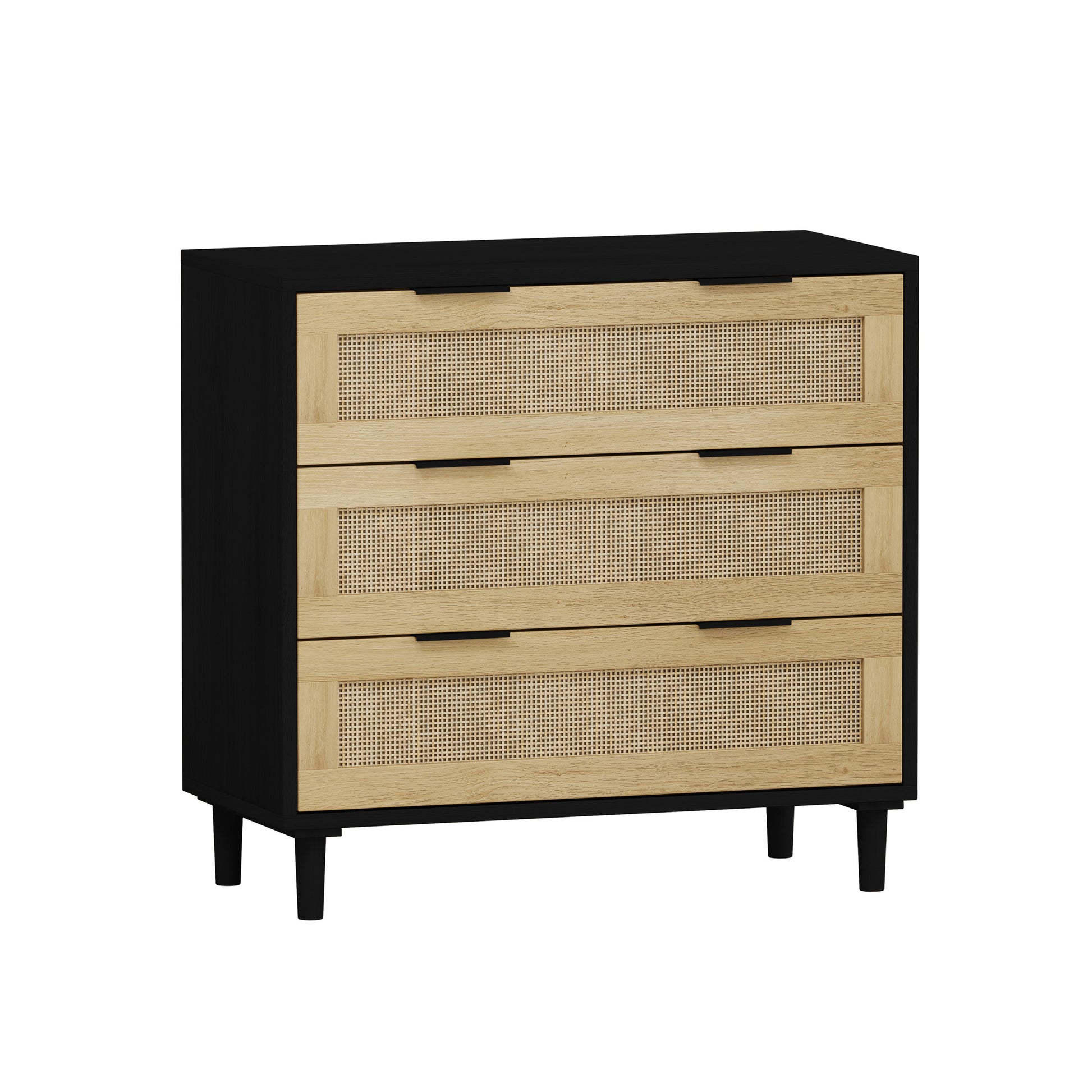 31.50"3 Drawers Rattan Storage Cabinet Rattan Drawer,For Bedroom,Living Room,Dining Room,Hallways,Black Black Mdf