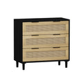 3 Drawers Rattan Storage Cabinet Rattan Drawer,For Bedroom,Living Room,Dining Room,Hallways,Black Black Mdf