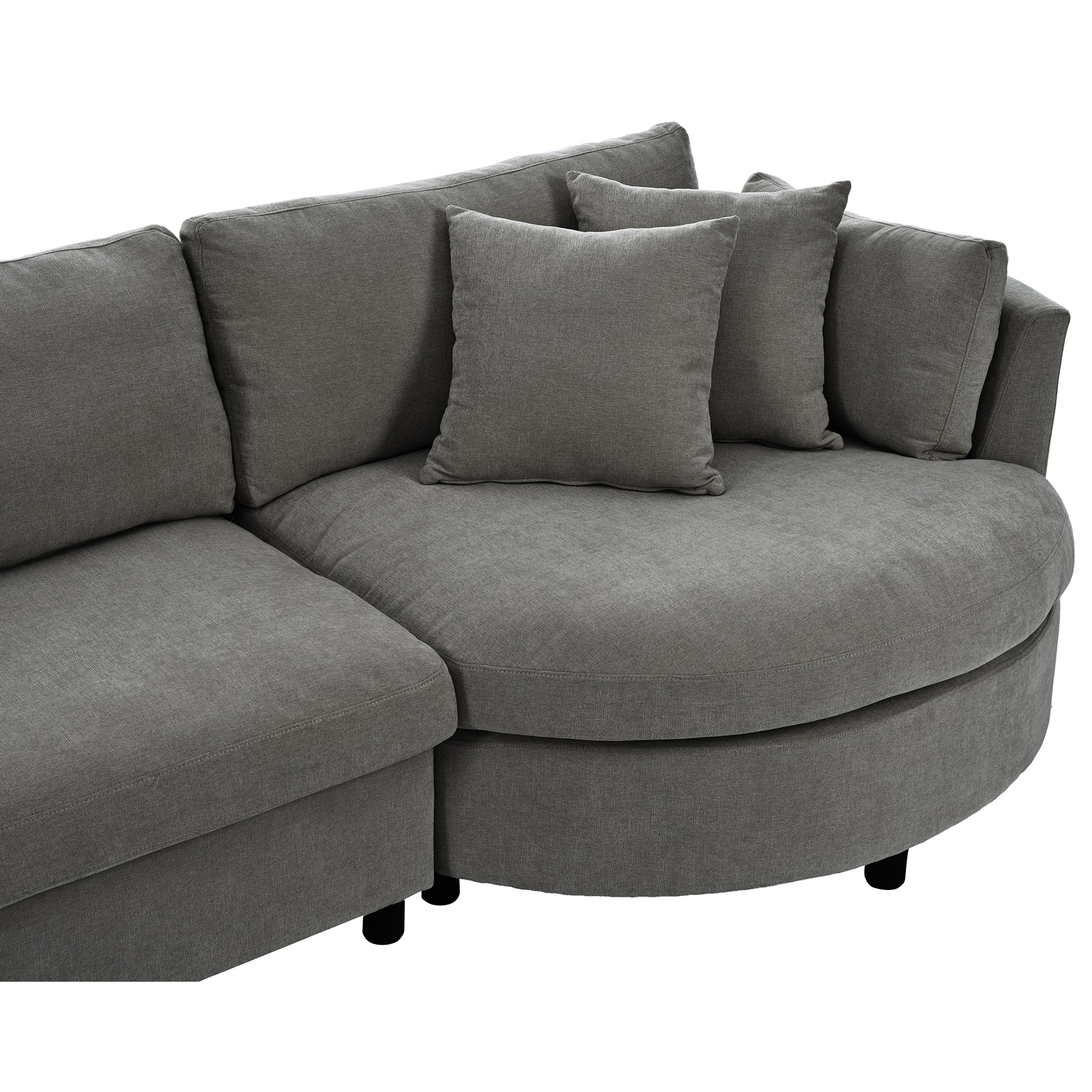 Three Indoor Cushioned Combination Sofas With Three Pillows And Curved Seat, For Living Room, Study Room, And Apartment Gray Polyester