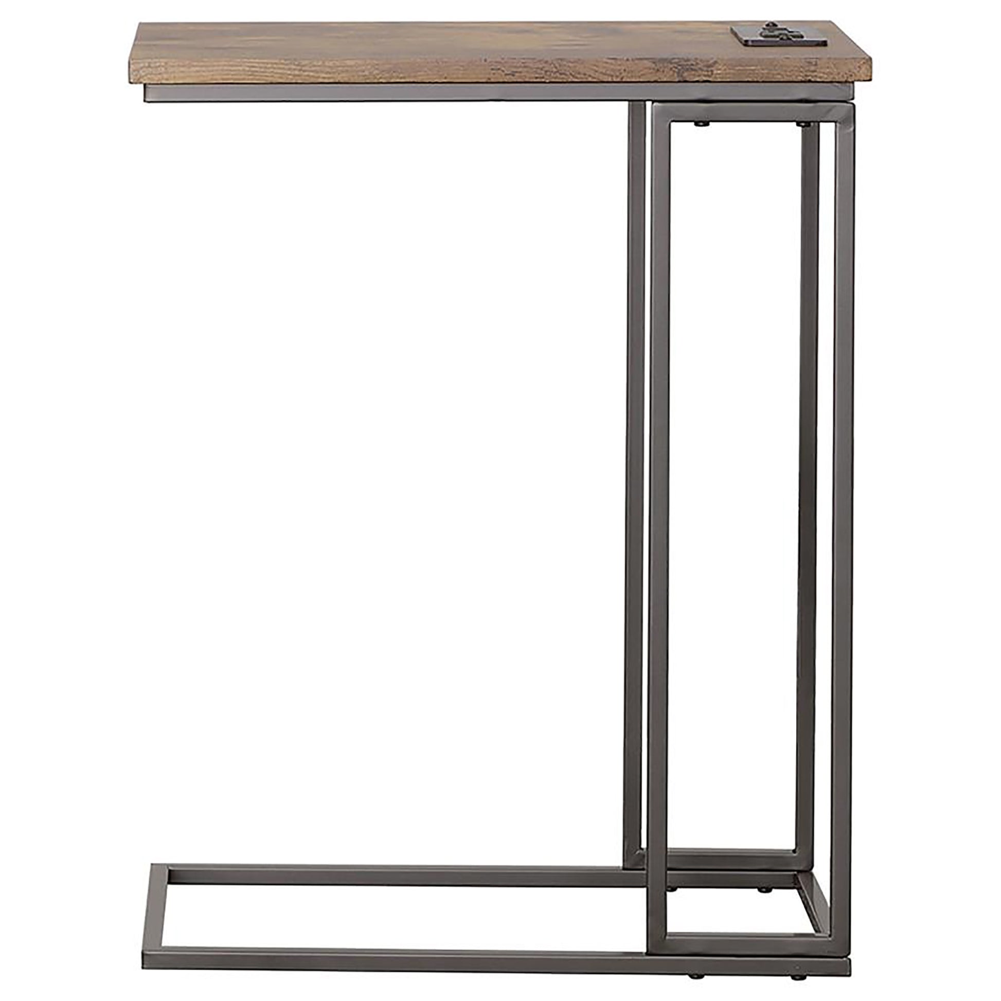 Gunmetal And Antique Brown C Shape Snack Table With Power Outlet Brown Brown Built In Outlets Or Usb Primary Living Space Industrial Rectangular Rectangular Wood Sled