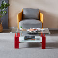 Artisan Rectangle Coffee Table, Double Layer Lower Shelf Storage For Living Spaces, Red Red Mdf