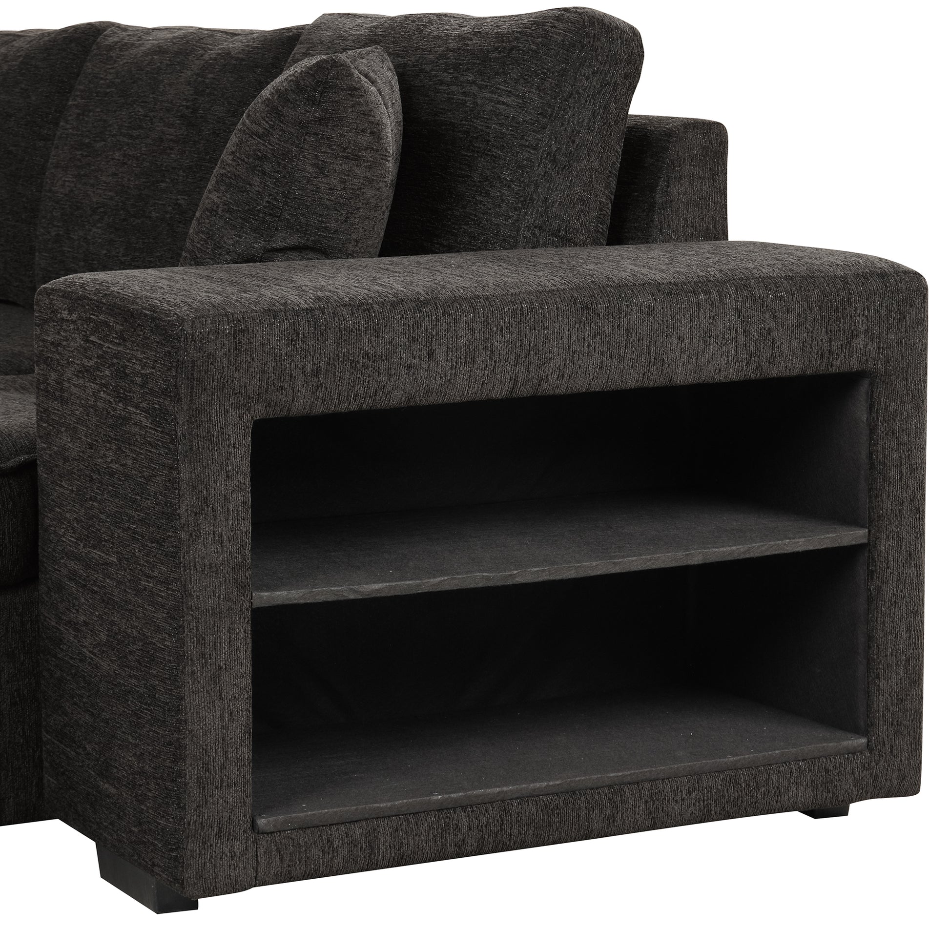 104.5" Modern L Shape 3 Seat Reversible Sectional Couch, Pull Out Sleeper Sofa With Storage Chaise And 2 Stools For Living Room Furniture Set, Charcoal Grey Charcoal Grey Foam Chenille 3 Seat