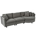 Three Indoor Cushioned Combination Sofas With Three Pillows And Curved Seat, For Living Room, Study Room, And Apartment Gray Polyester