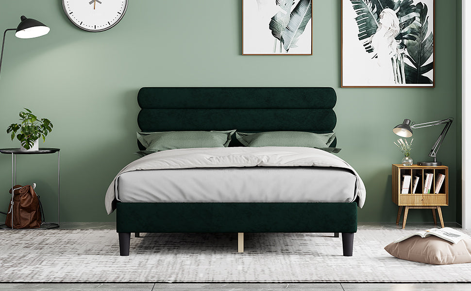Queen Bed Frame With Headboard,Sturdy Platform Bed With Wooden Slats Support,No Box Spring,Mattress Foundation,Easy Assembly Green Green Wood