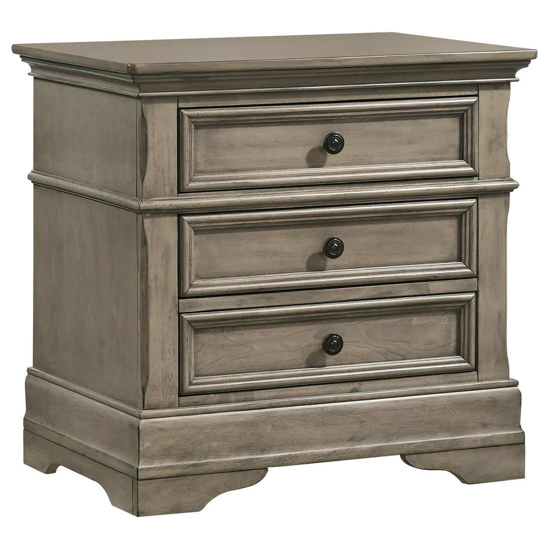 Wheat Rectangular 3 Drawer Nightstand Wheat Gray 3 Drawers Bedroom Drawer Storage Traditional Rubberwood Felt Lined Drawers Wood