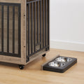 Furniture Style Dog Crate Side Table With Feeding Bowl, Wheels, Three Doors, Flip Up Top Opening. Indoor, Grey, 38.58