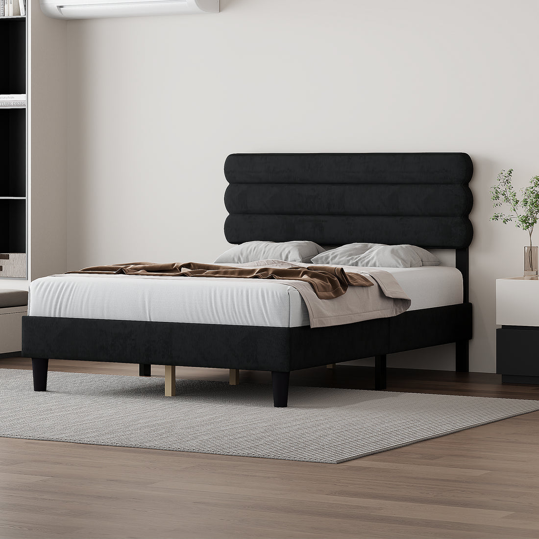 Queen Bed Frame With Headboard,Sturdy Platform Bed With Wooden Slats Support,No Box Spring,Mattress Foundation,Easy Assembly Dark Grey Dark Grey Wood