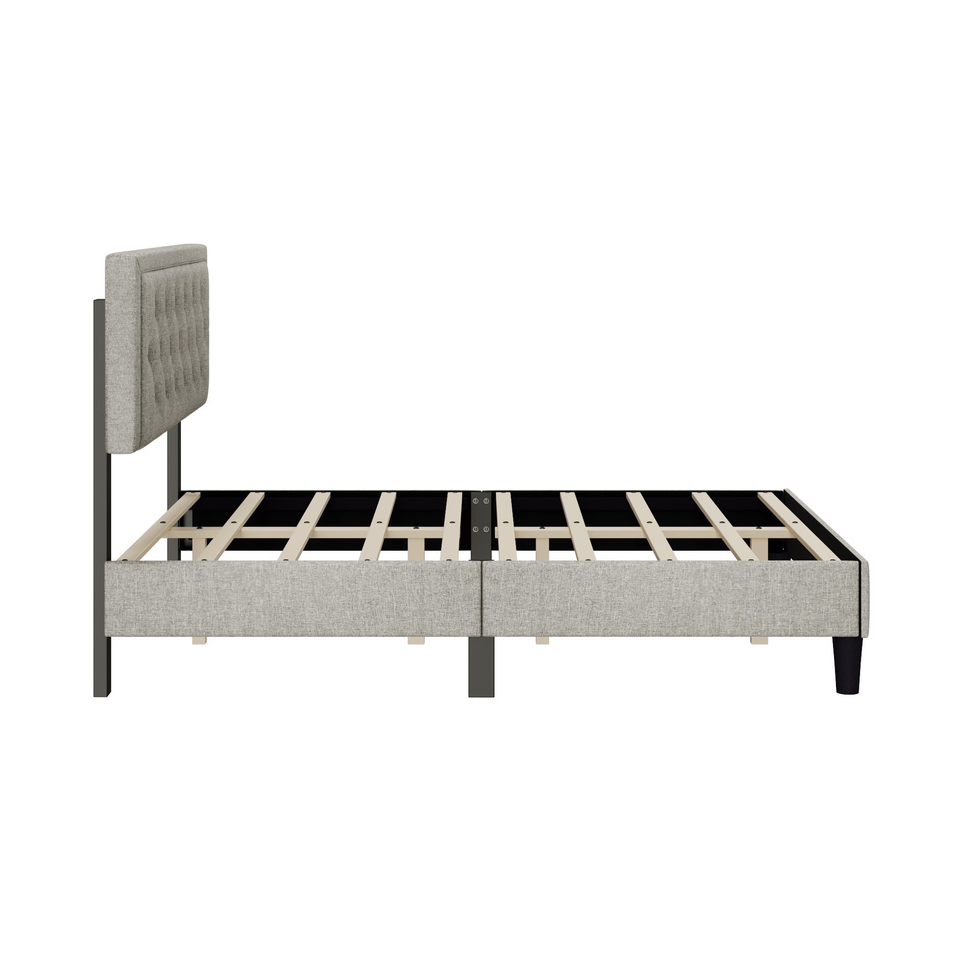Queen Size Panel Bed Frame With Adjustable Button Tufted Headboard For Bedroom Linen Upholstered Wood Slat Support Easy Assembly,Linen Beige Beige Wood