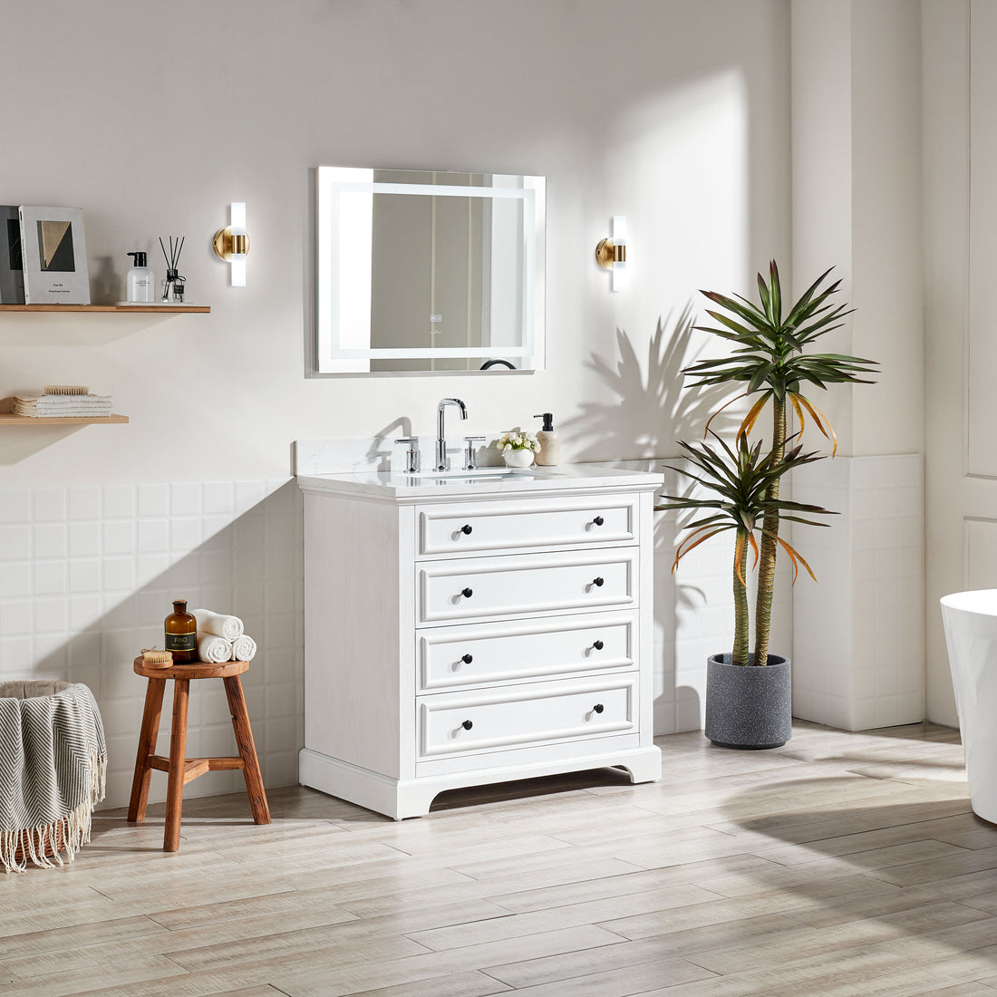 36'' Freestanding Single Bathroom Vanity with Marble 3-white-soft close