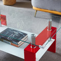 Artisan Rectangle Coffee Table, Double Layer Lower Shelf Storage For Living Spaces, Red Red Mdf