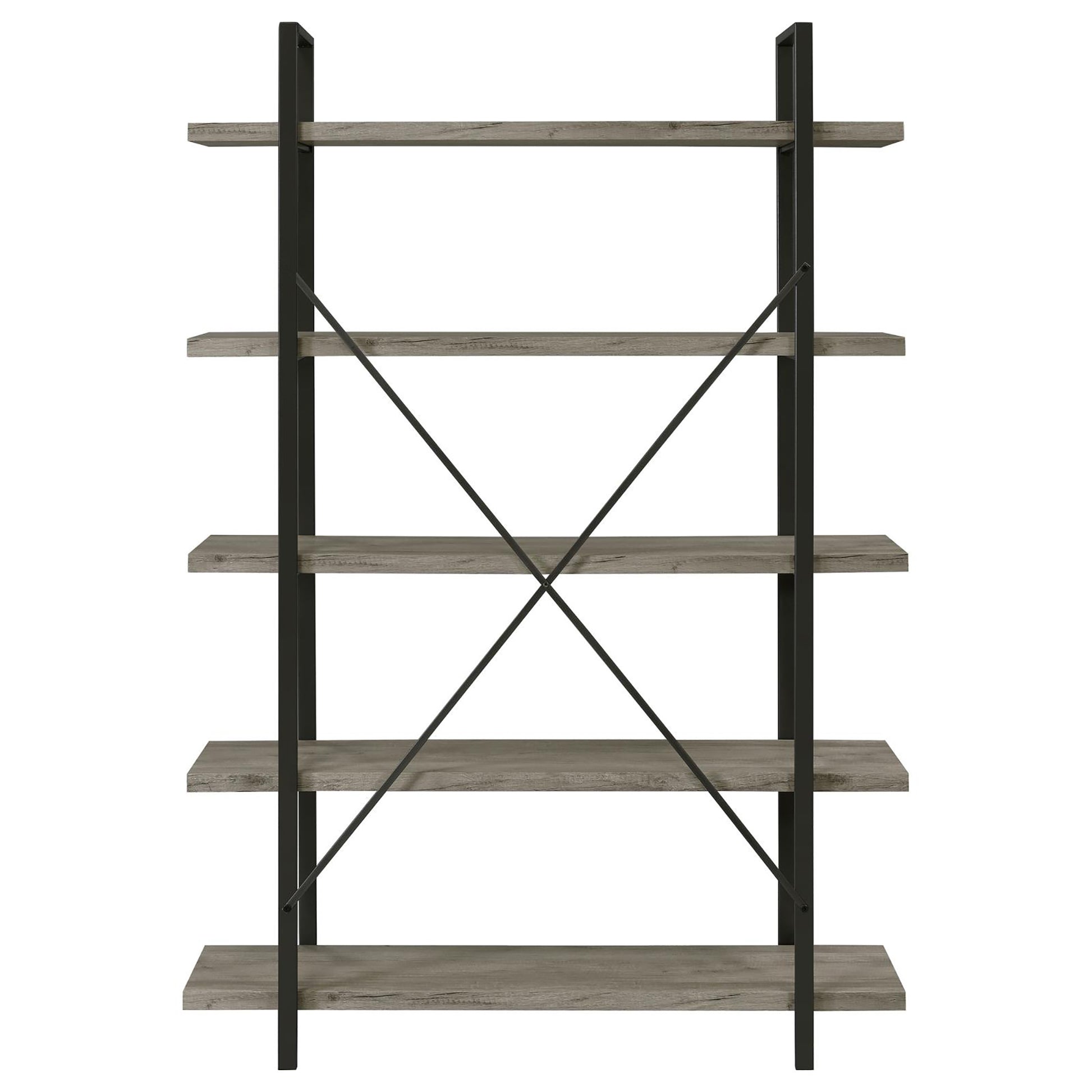 Grey Driftwood And Gunmetal 5 Tier Bookcase 5 Grey Gray Standard Vertical Office Open Back Wood Farmhouse,Rustic Wood