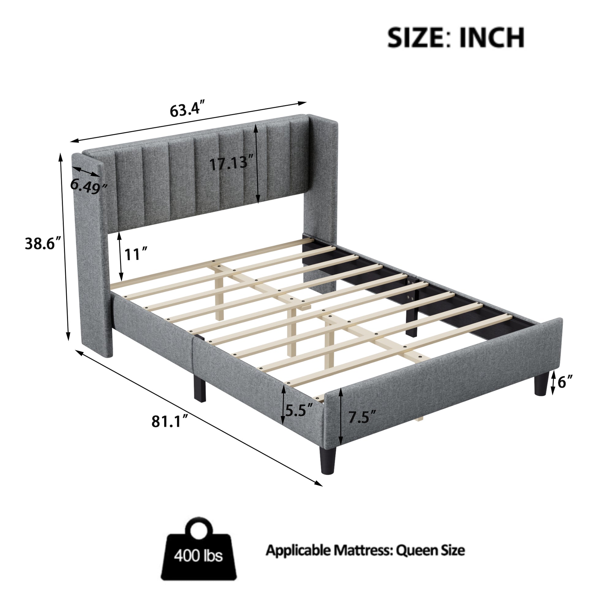Queen Size Upholstered Platform Bed Frame With Headboard, Mattress Foundation, Wood Slat Support, Quiet, No Box Spring Needed, Easy To Assemble Light Grey Light Gray Wood