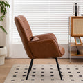 Bonded Leather Armchair, Modern Accent Chair High Back, Living Room Chairs With Metal Legs And Soft Padded, Sofa Chairs For Home Office,Bedroom,Dining Room Brown 1Pc Brown Bonded Leather