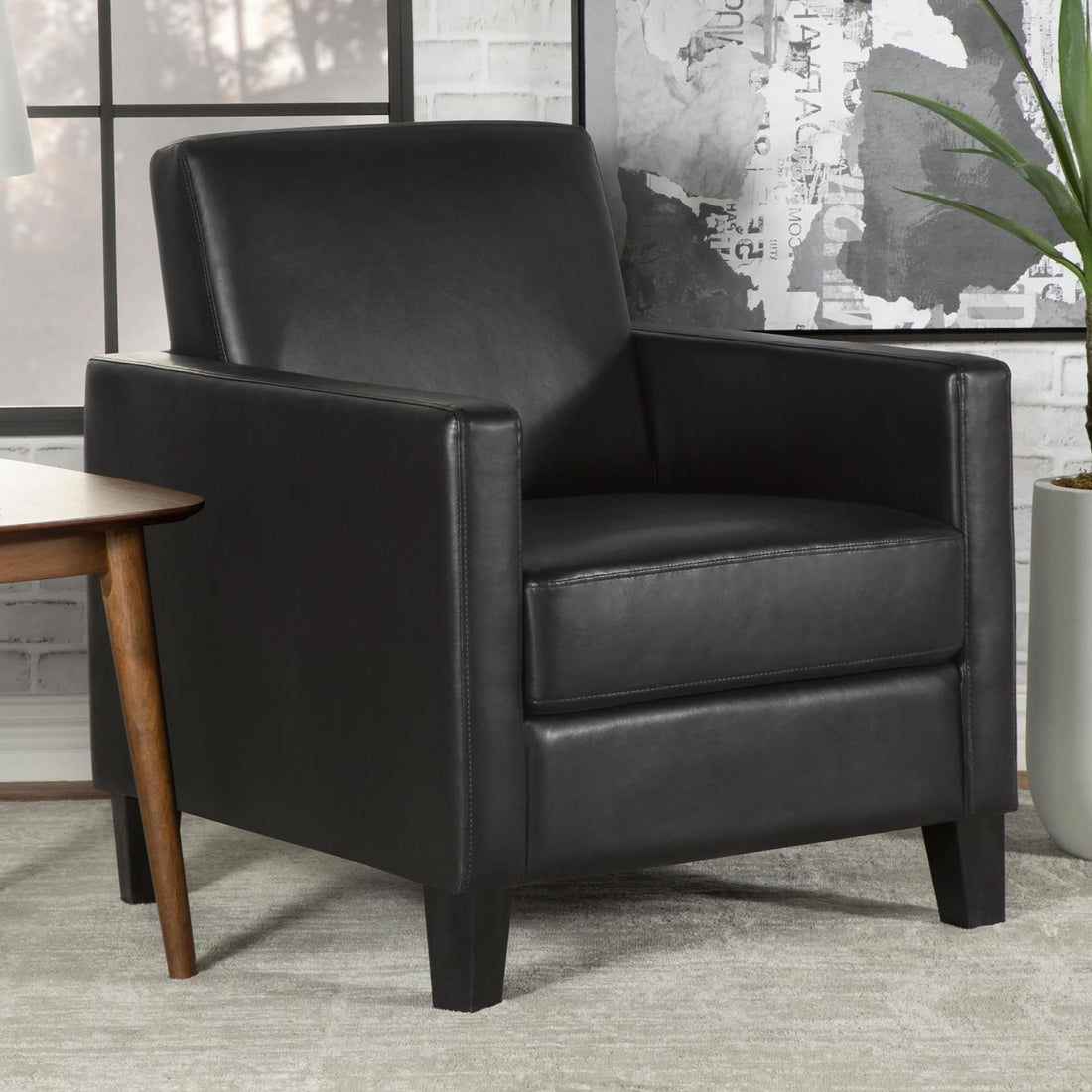 Black Cushion Back Upholstered Accent Chair Black Primary Living Space Contemporary,Modern Foam Faux Leather