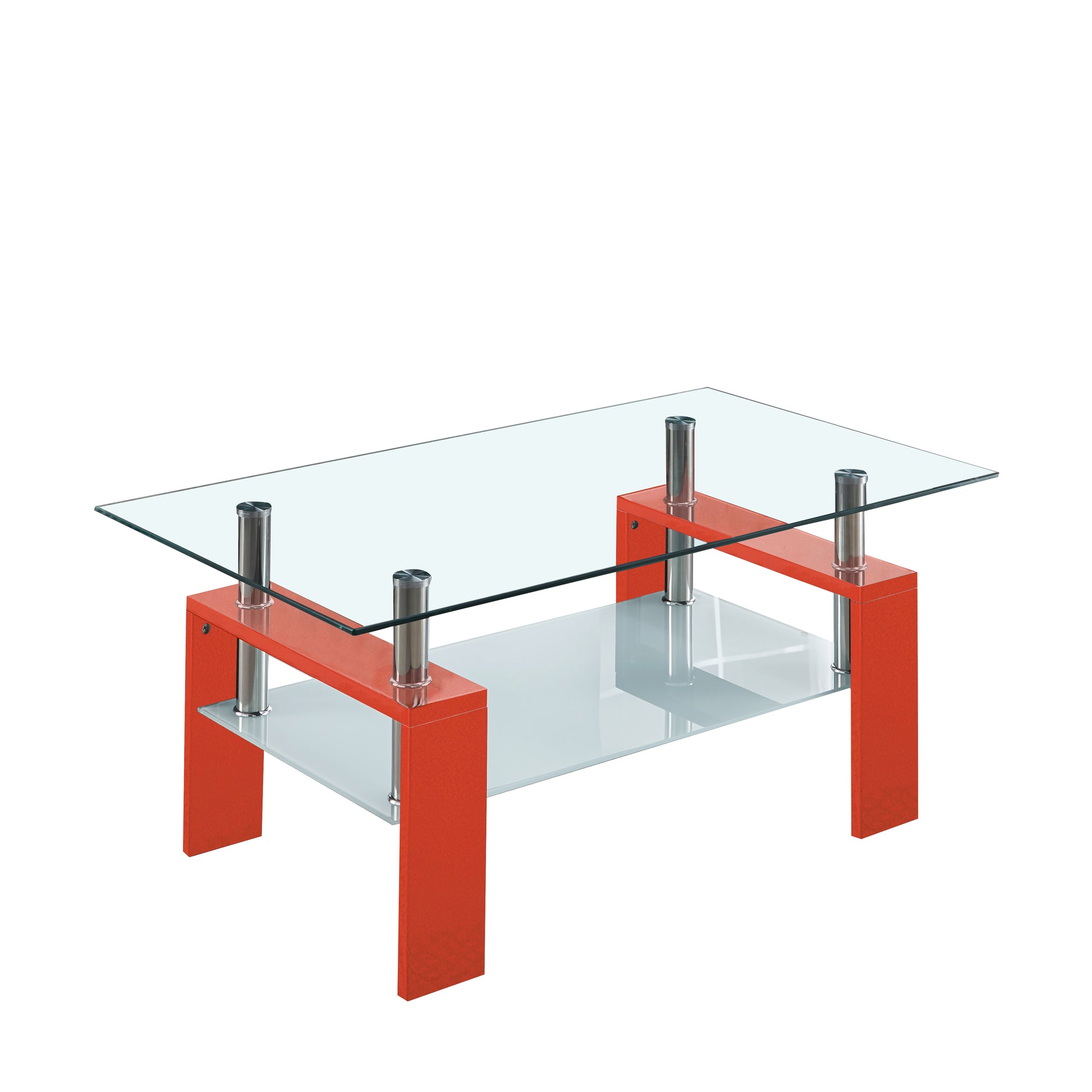 Artisan Rectangle Coffee Table, Double Layer Lower Shelf Storage For Living Spaces, Red Red Mdf