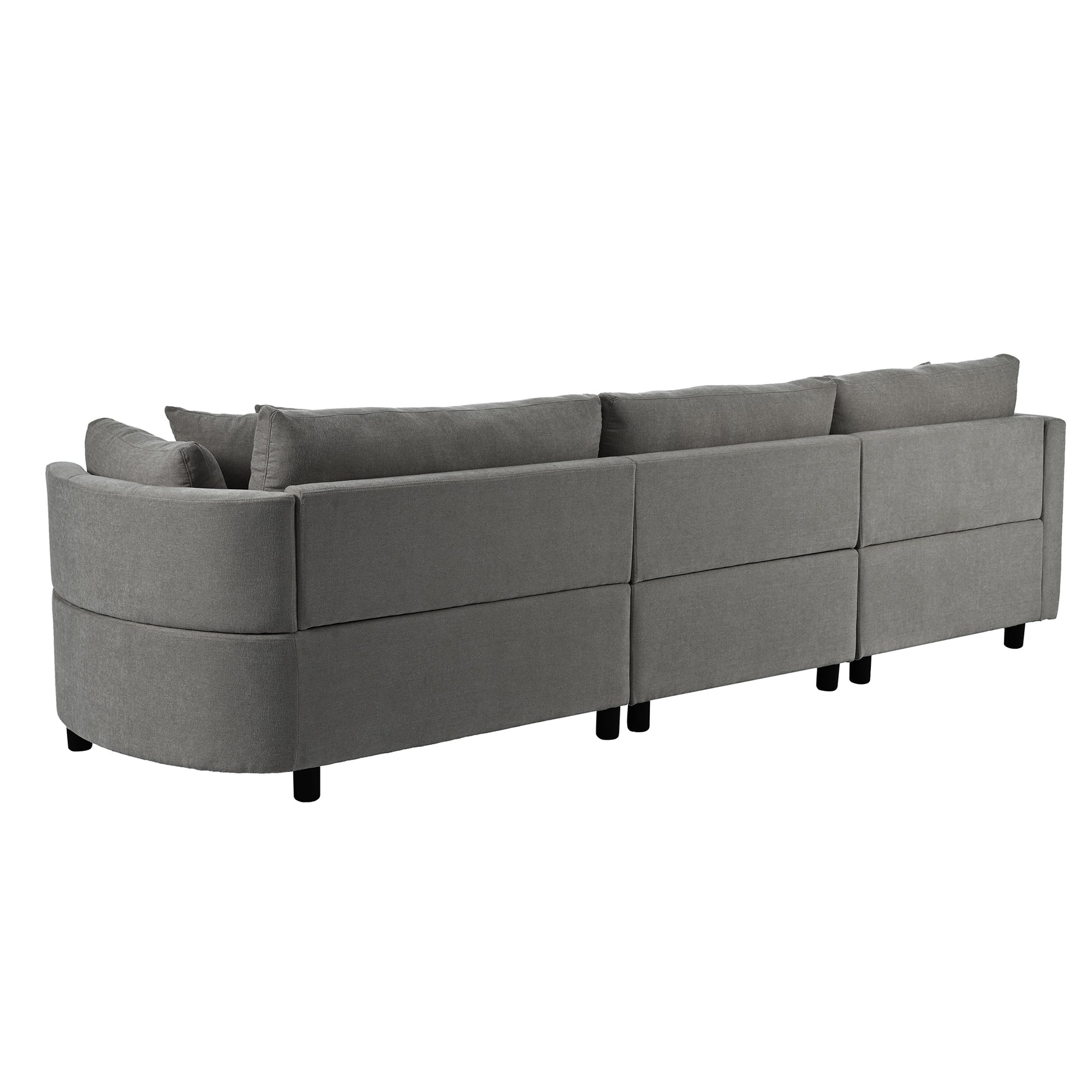 Three Indoor Cushioned Combination Sofas With Three Pillows And Curved Seat, For Living Room, Study Room, And Apartment Gray Polyester