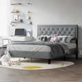 Queen Size Panel Bed Frame With Adjustable Button Tufted Headboard For Bedroom Linen Upholstered Wood Slat Support Easy Assembly,Light Grey Light Grey Wood
