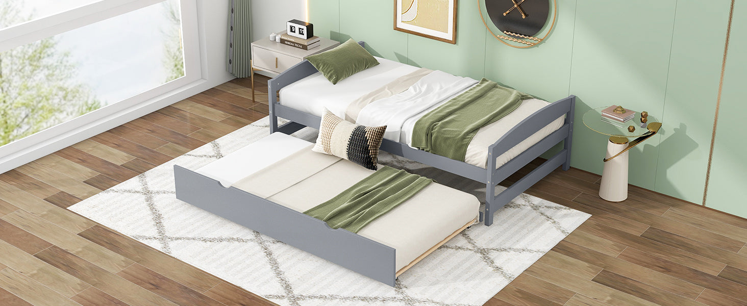Twin Size Platform Bed with Twin Size Trundle, Gray box spring not