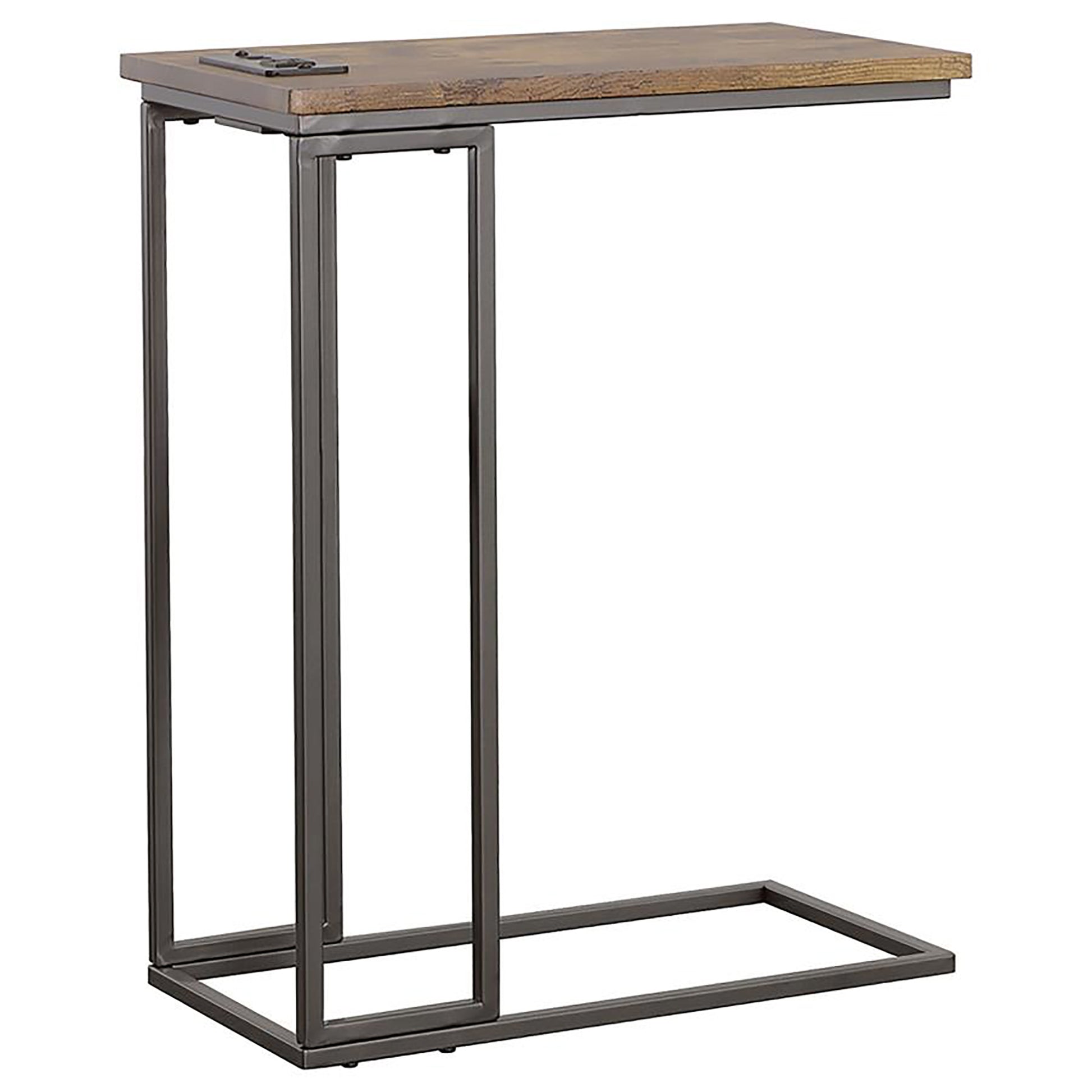 Gunmetal And Antique Brown C Shape Snack Table With Power Outlet Brown Brown Built In Outlets Or Usb Primary Living Space Industrial Rectangular Rectangular Wood Sled