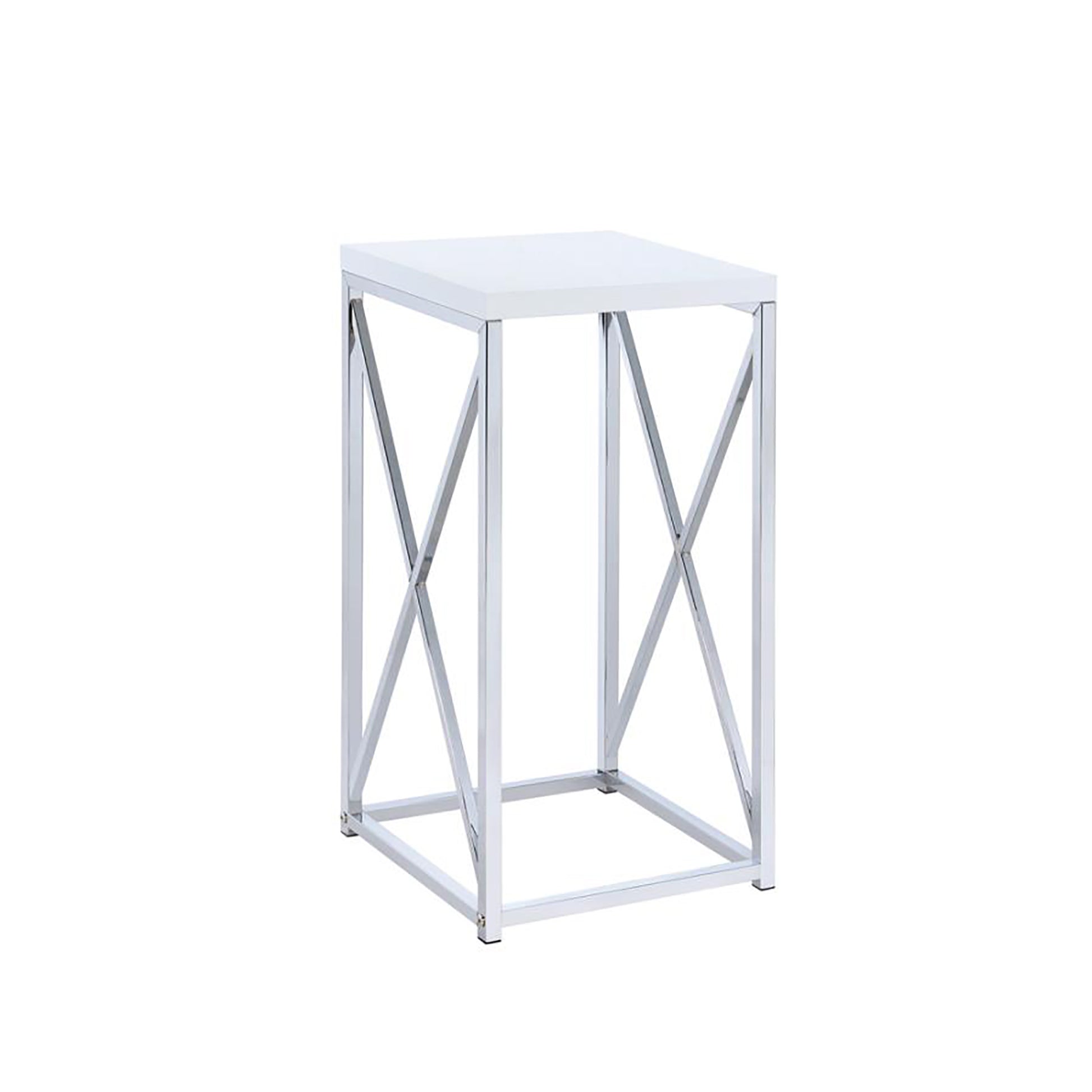 Glossy White And Chrome Accent Table Glossy White White Primary Living Space Contemporary,Modern Rectangular Glossy Coffee & End Tables Wood Sled