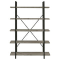 Grey Driftwood And Gunmetal 5 Tier Bookcase 5 Grey Gray Standard Vertical Office Open Back Wood Farmhouse,Rustic Wood