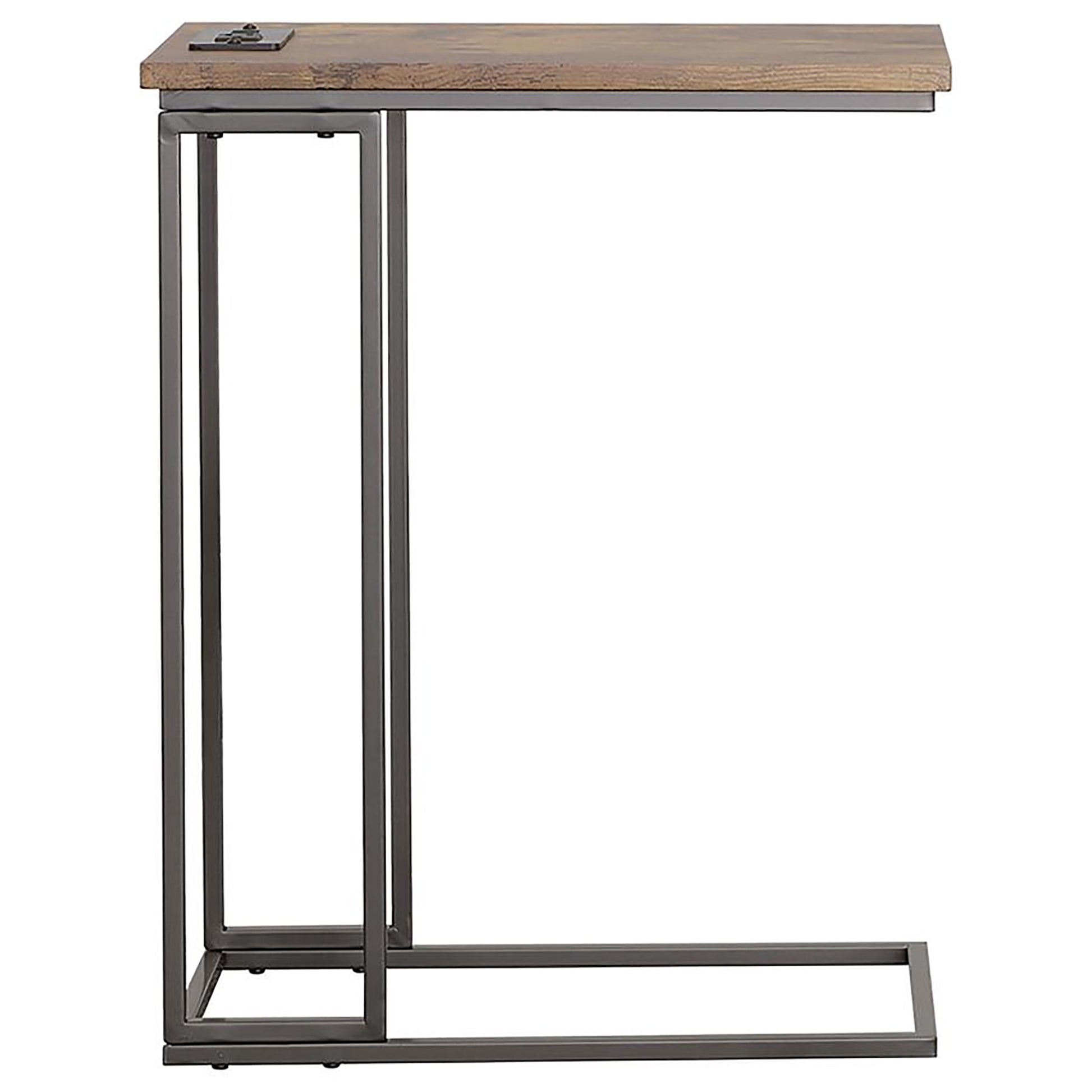 Gunmetal And Antique Brown C Shape Snack Table With Power Outlet Brown Brown Built In Outlets Or Usb Primary Living Space Industrial Rectangular Rectangular Wood Sled