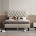 Queen Size Panel Bed Frame With Adjustable Button Tufted Headboard For Bedroom Linen Upholstered Wood Slat Support Easy Assembly,Linen Beige Beige Wood