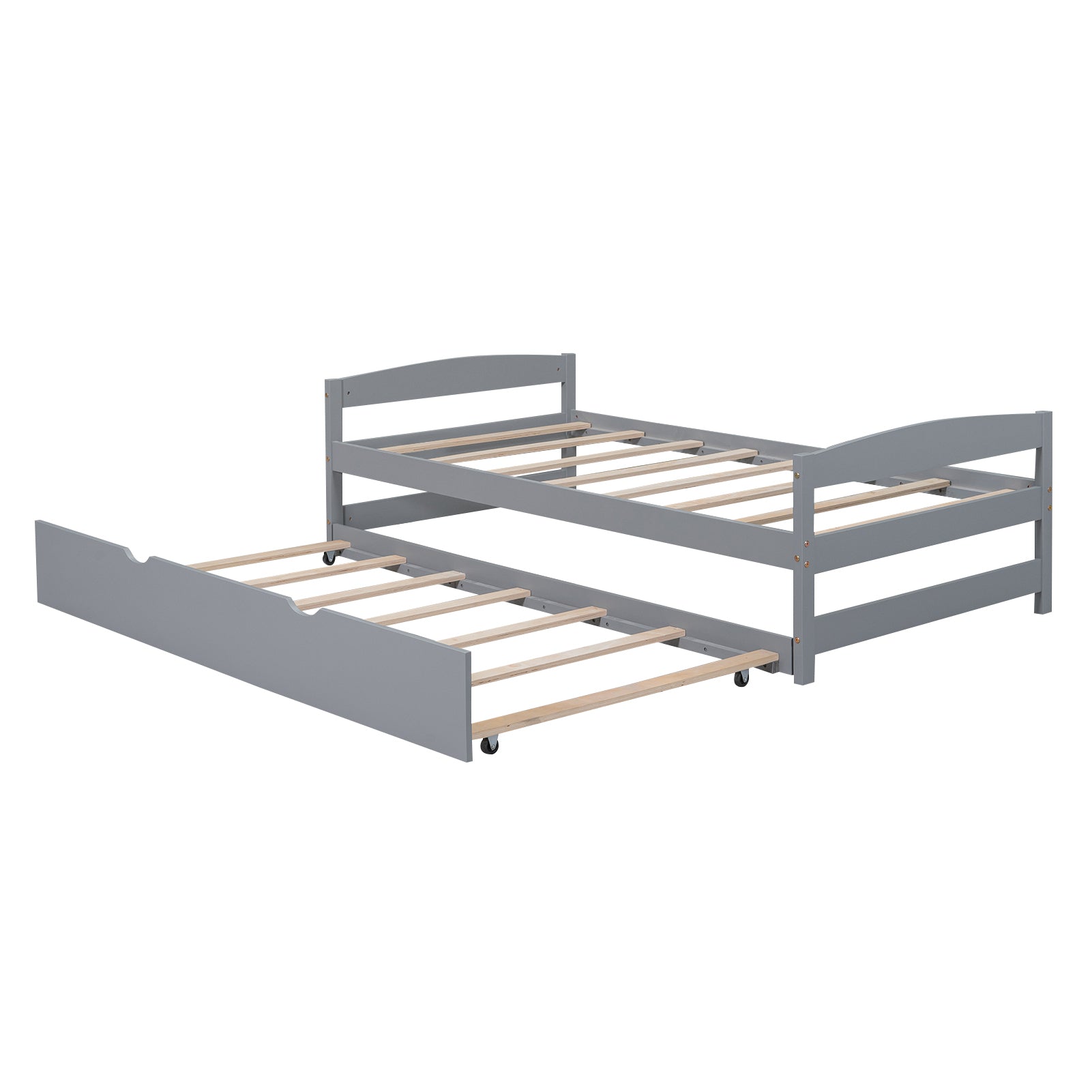 Twin Size Platform Bed with Twin Size Trundle, Gray box spring not