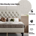 Full Size Panel Bed Frame With Adjustable Button Tufted Headboard For Bedroom Linen Upholstered Wood Slat Support Easy Assembly,Linen Beige Beige Wood