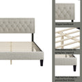 Queen Size Panel Bed Frame With Adjustable Button Tufted Headboard For Bedroom Linen Upholstered Wood Slat Support Easy Assembly,Linen Beige Beige Wood