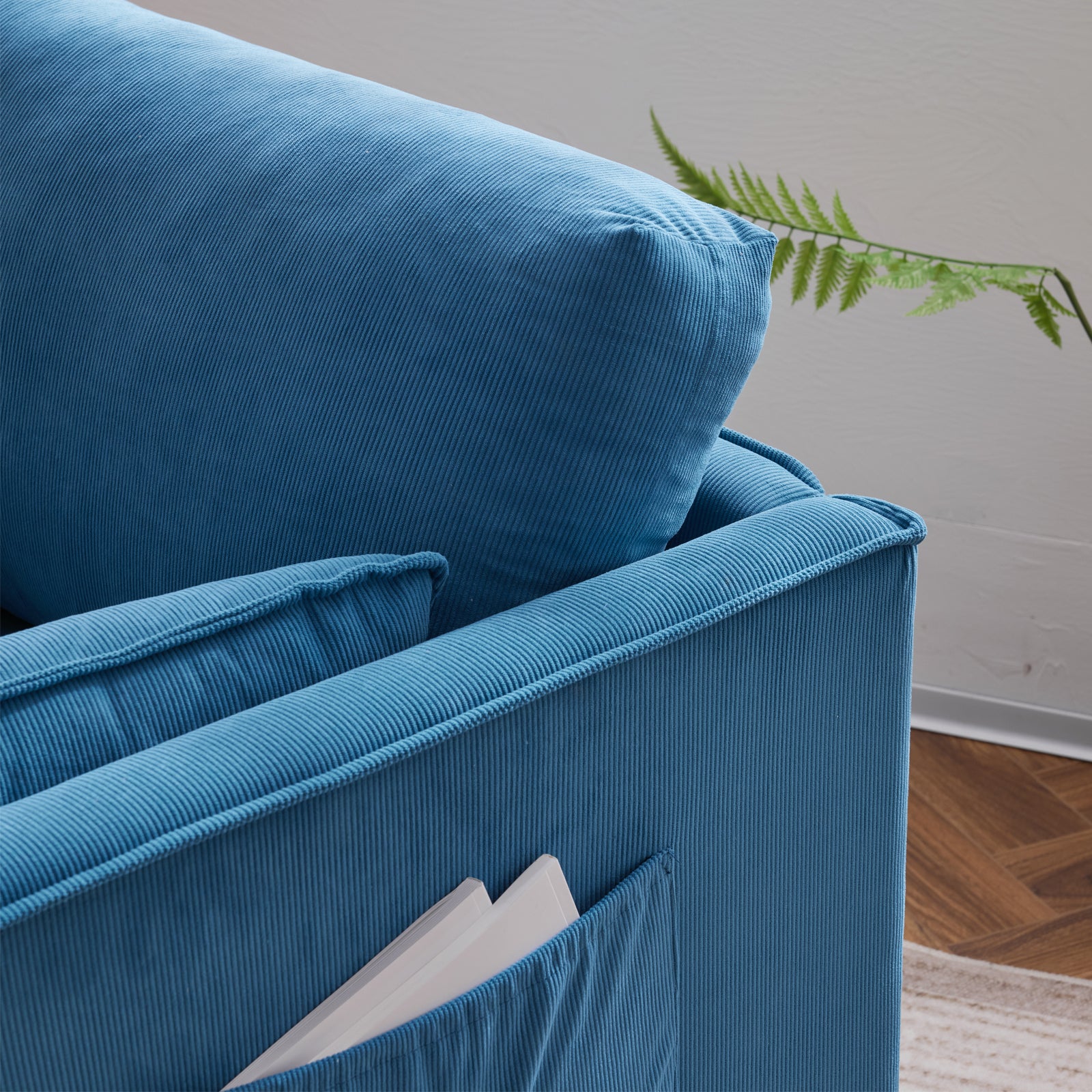 29.5 "W Modern Fabric Decorative Chair Armchair Upholstered Reading Chair Single Sofa Casual Club Chair With Solid Wooden Feet And 2 Pillow, For Living Room, Bedroom, Bed Room, Office, Corduroy Fabric Blue Foam Corduroy