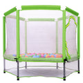 55'' Toddlers Trampoline With Safety Enclosure Net And Balls, Indoor Outdoor Mini Trampoline For Kids Green Metal