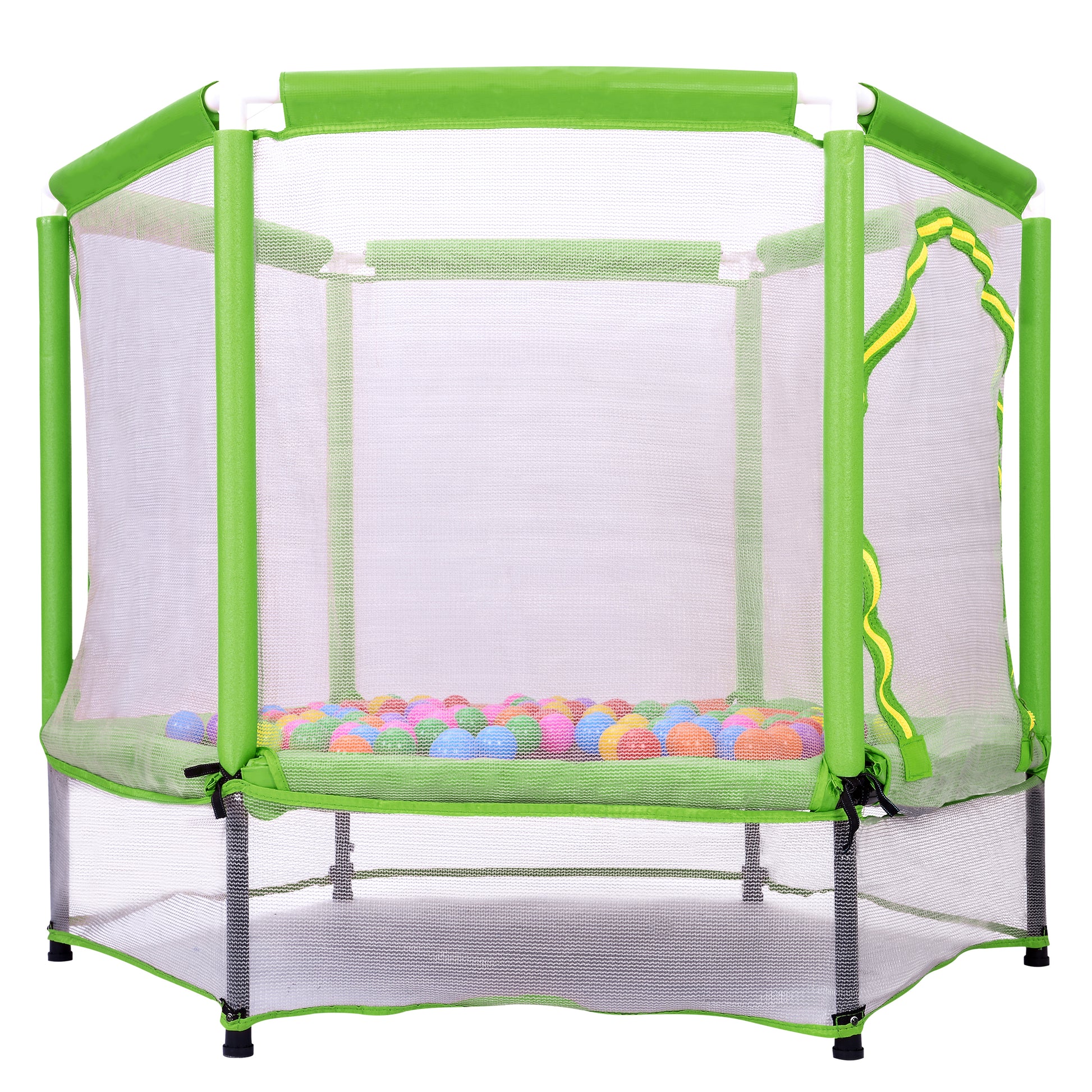 55'' Toddlers Trampoline With Safety Enclosure Net And Balls, Indoor Outdoor Mini Trampoline For Kids Green Metal